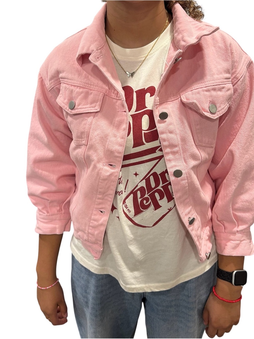 Grease inspired Pink Ladies Denim Jacket - Classic Button-Front - Picture 2 of 8